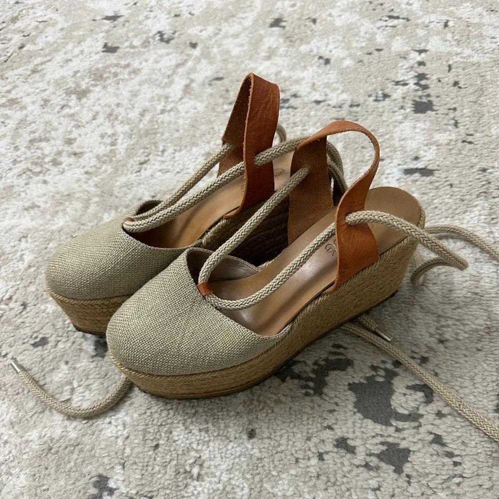 Chloe Lauren Espadrille Beige Suede Wedge Sandals Size 38 - Picture 4 of 7